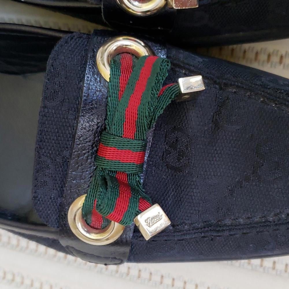 GUCCI GG WEB BLACK CANVAS LOAFERS FLATS - Picture 3 of 8